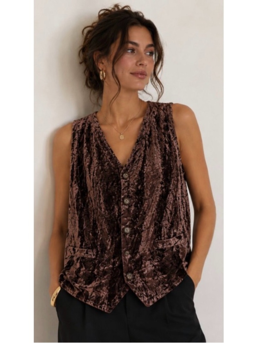 CP Shades Top Vest Velvet Brown Boho Western Festival Bohemian Peasant Sz Medium